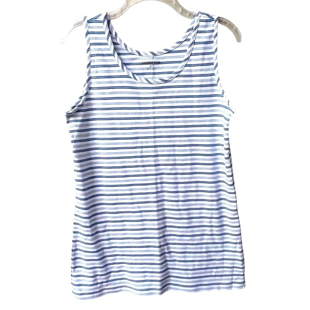 Lands End Cotton Striped Tank Top Womens Medium Tall Light Sea Clear Blue Stripe